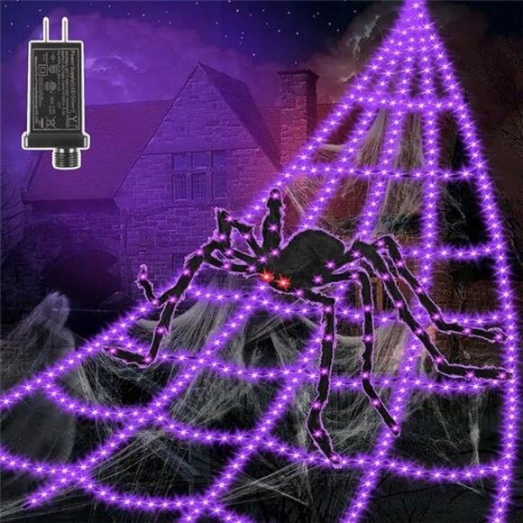 Halloween Decorations Outdoor Spider Web Lights - 550 LED 16.4Ft Spiderweb - Picture 7 of 7